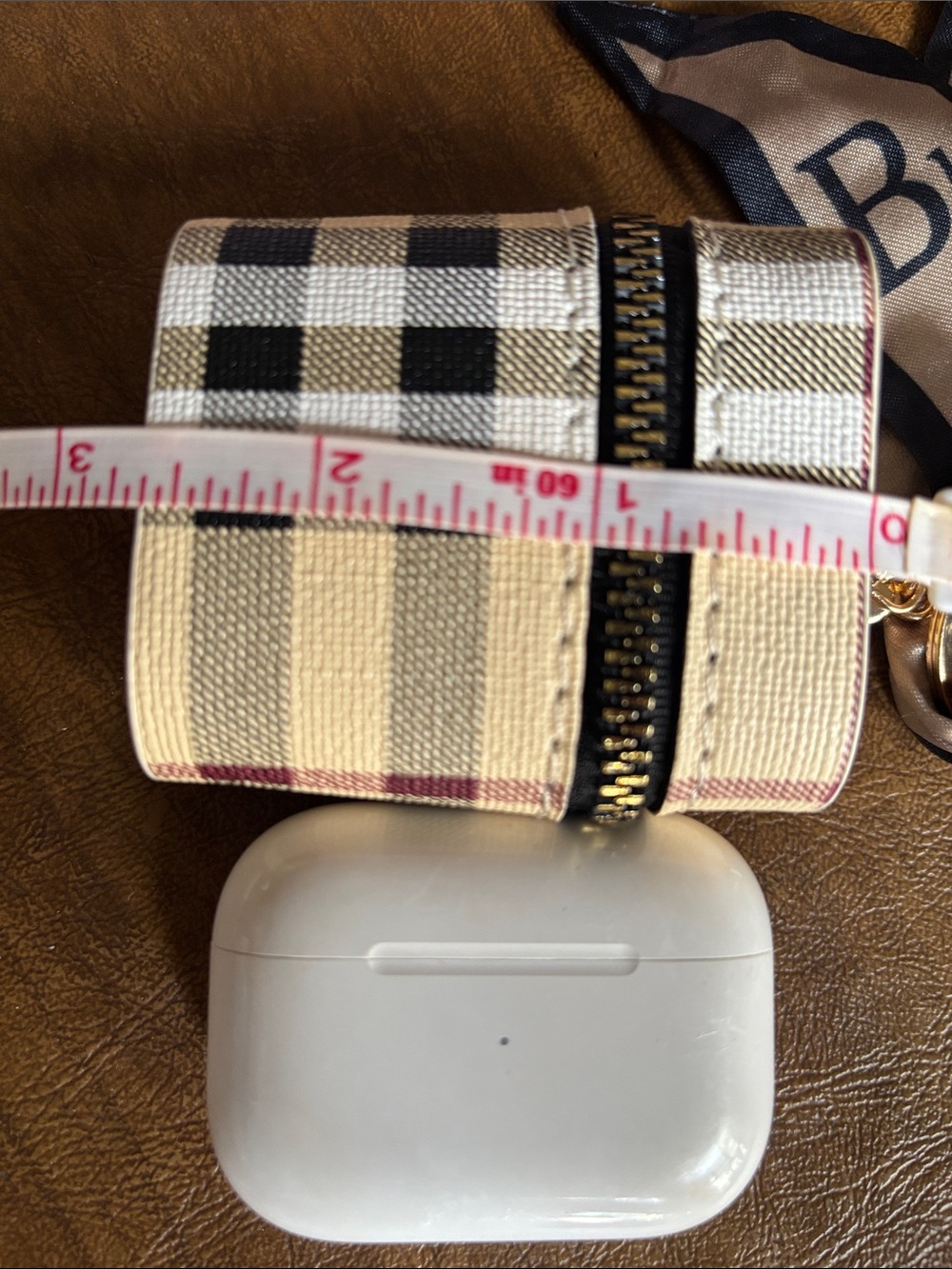 Plaid AirPods Case Keychain with Silk Scarf Accent - Picture 7 of 8